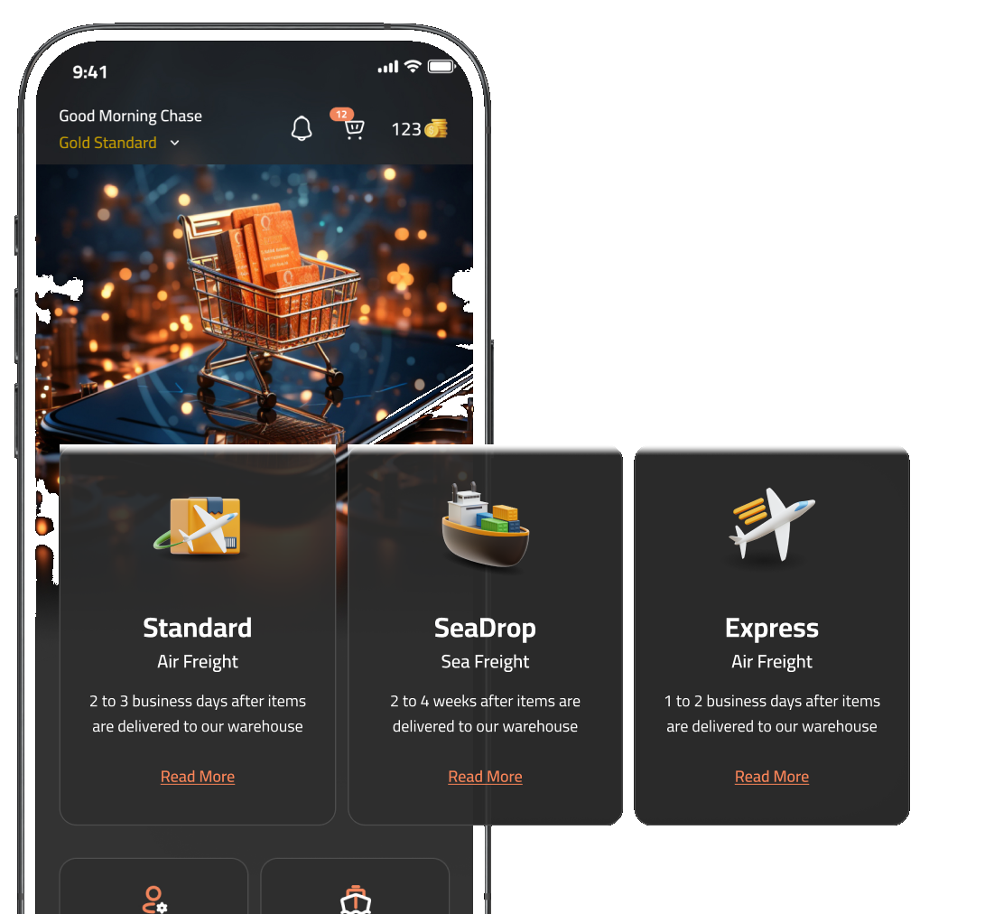 The AirDrop app with Standard, SeaDrop, and Express shipping options
